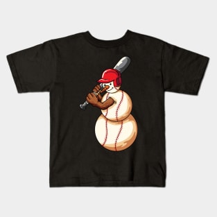 Christmas Baseball Snowman Baseball Lover Kids T-Shirt